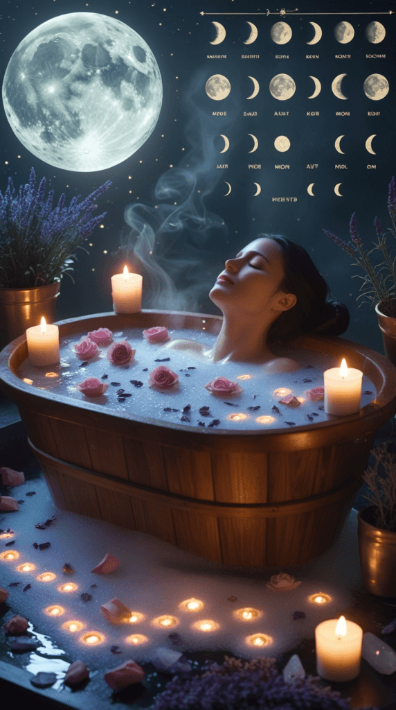 1- Take a moon bath with flower petals and Epsom salts.