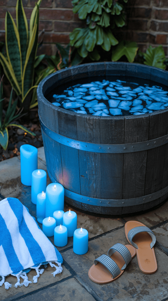 4- Set up a DIY home spa with blue candlelight.