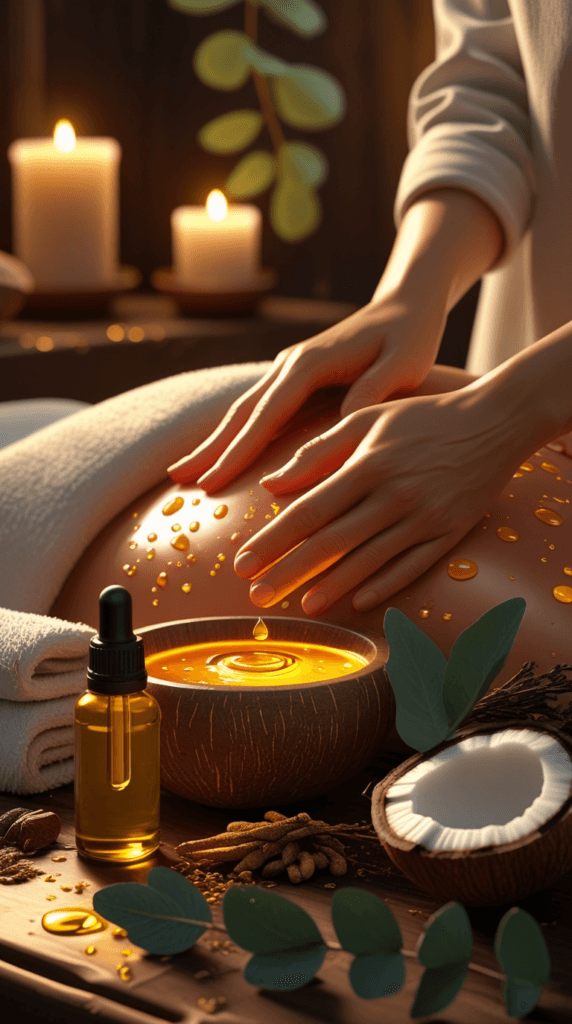 5- Practice self-massage with coconut oil and myrrh essential oil.