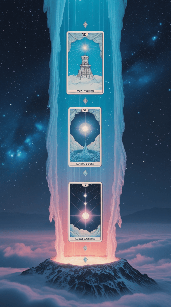 1- A 3-card spread for past, present, and moon-influenced future.