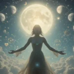 A woman under the moon phases manifesting abundance with celestial energy.