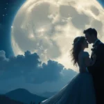 Ethereal image of a couple under a full moon, symbolizing love guided by intuition and celestial forces.
