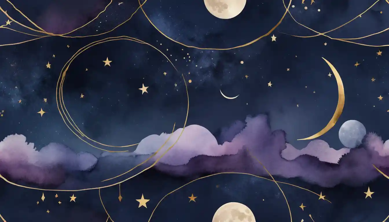 Lunar phases with warning icons against a mystical night sky highlighting common moon manifestation mistakes